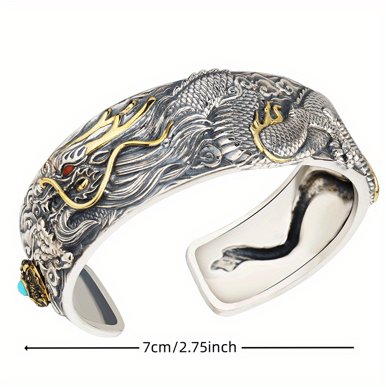 Carved Dragon Beast Open Bracelet, Classic Exquisite Retro Domineering Wrist Accessories For Men