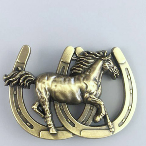 Western Men Leather Belt Buckle Antique Bronze Plated Horse Horseshoe Pattern US Local Shipping