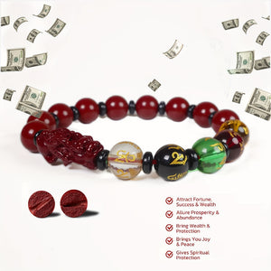 Natural Cinnabar Purple  Sand Pixiu Five Blessing Beads Good Luck Bracelet Stretch Bracelet