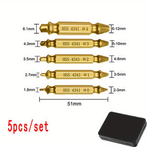 5Pcs Damaged Screw Extractor Set - Easily Remove Stripped & Broken Screws In Seconds!