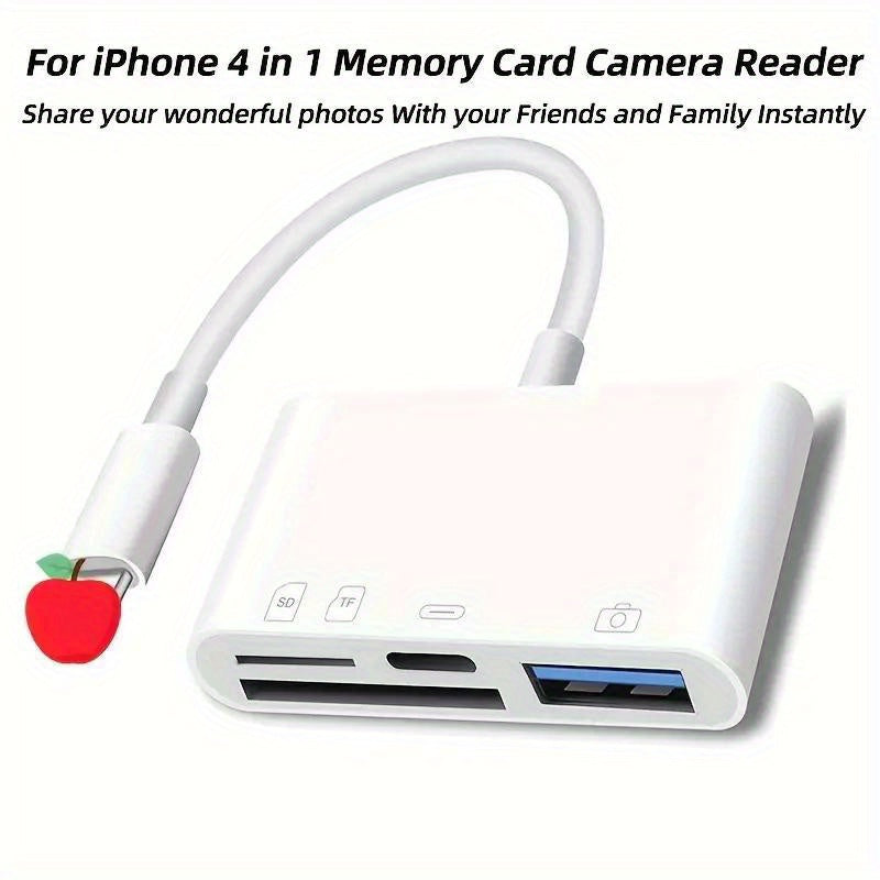 4 In 1 SD Card Reader For IPhone, USB Camera Adapter 4 In 1 USB Female OTG Adapter Compatible SD/TF Card,  Memory Card Reader Portable USB A