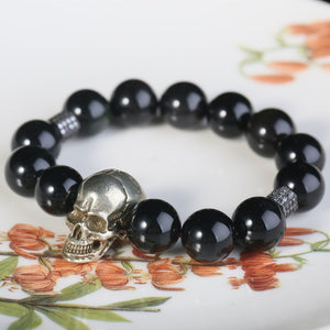 14.5mm Obsidian Gothic Skull Bracelets Men Fashion Crystal Beads Punk Jewelry