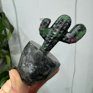 Hand carved Crystal Cactus Crystal Plant Hand Carved Ruby Zoisite Cactus