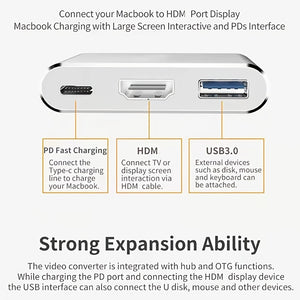 3 In 1 Type C To 4K HDMI-compatible USB 3.1 Charging Adapter USB C Hub USB 3.1 Dock Station Splitter For Laptop Macbook Air Pro.