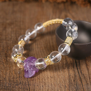 Beautiful Purple Amethyst Skull Bracelet Fashion QUARTZ Crystal Beads Jewelry