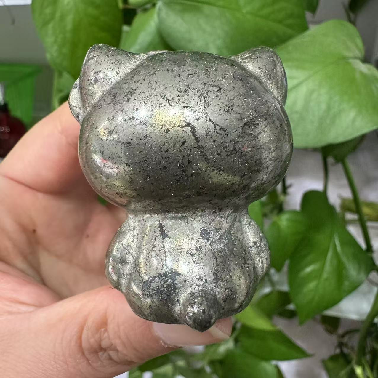 Hand Carved Pyrite Hello Kitty Crystal Cat Crystal Gift Crystal Animal Crystal Figurine