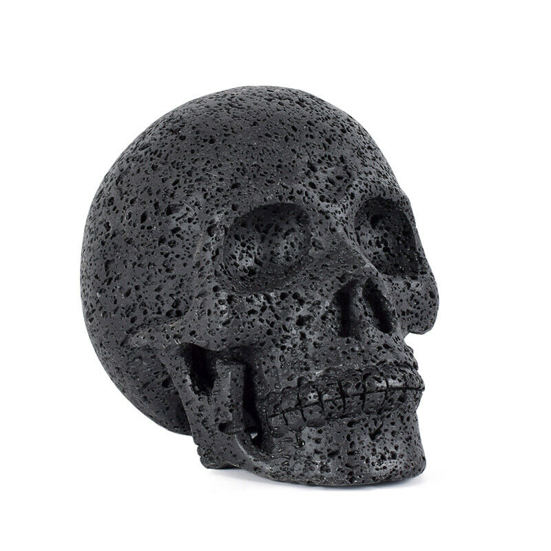 3'' Natural Lava Stone Hand Carved Crystal Black Skull Reiki Healing Specimen