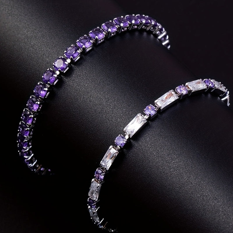 2pcs Trendy Shiny Purple Zircon Bracelets For Men, Gift For Family And Friends, Holiday Birthday Gift For Boyfriends / Girlfriends