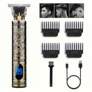 Men's Ultimate Grooming Kit: Precision T-Blade, Cordless Hair & Beard Trimmer, USB Charging, LCD, Ideal Gift