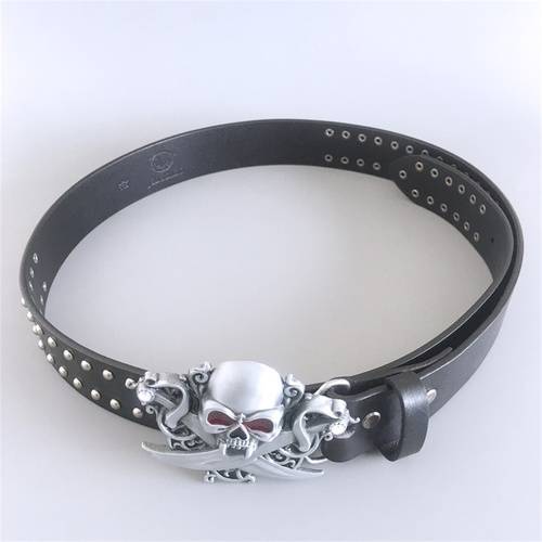 Gothic Skull Belt Buckle With Black Studded Genuine Leather Belt US Local Shipping