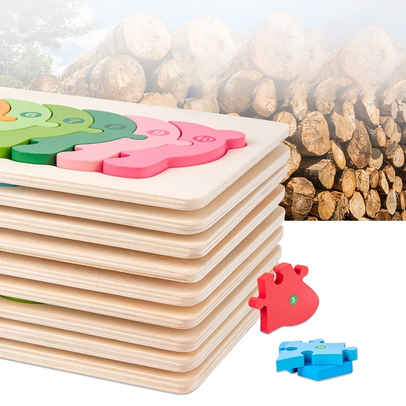 Rectangle Toddler Puzzle,Wooden Puzzle For Children, Animals Puzzles Dinosaur Crocodile Caterpillar Giraffe,Colorful Wood Numbered Puzzles B