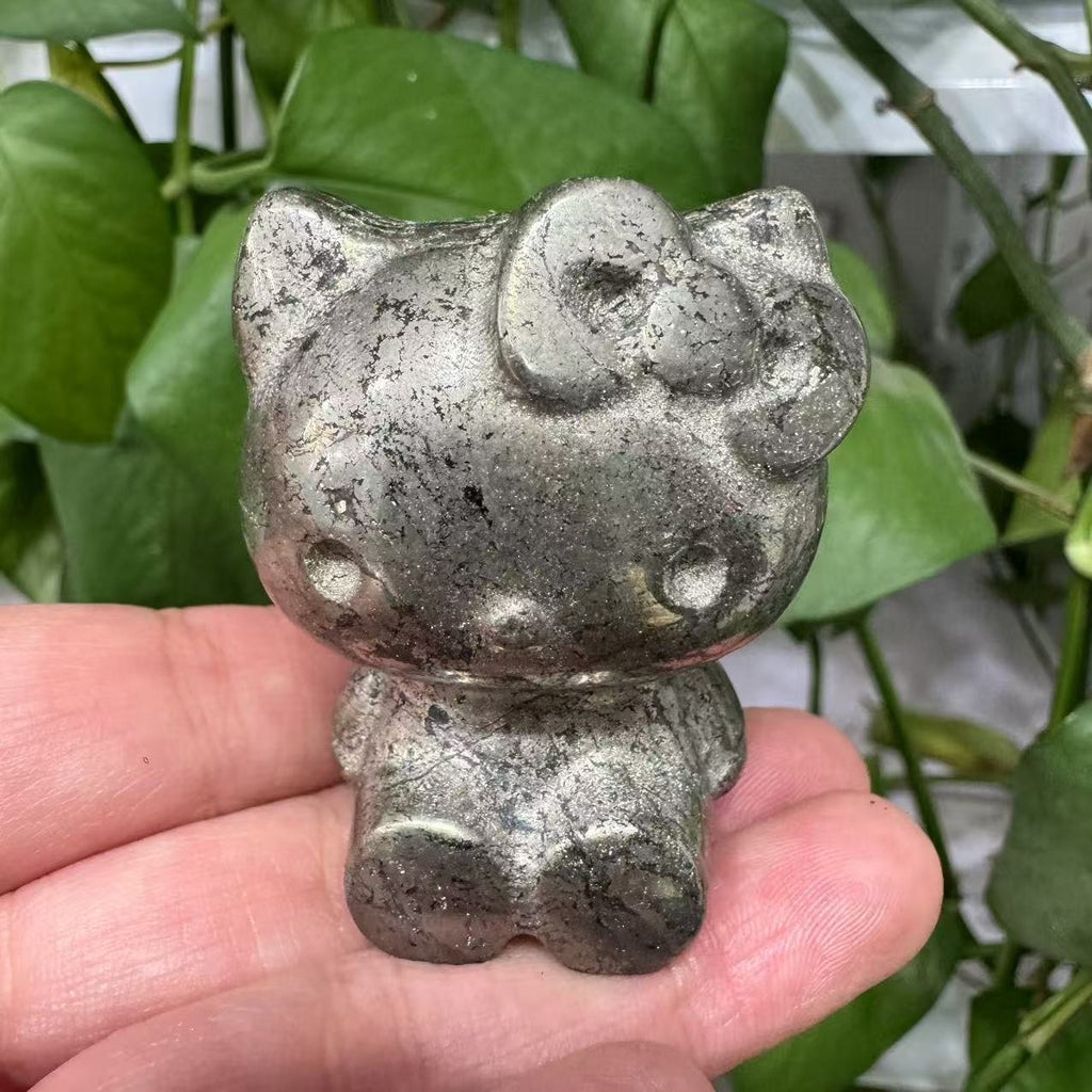 Hand Carved Pyrite Hello Kitty Crystal Cat Crystal Gift Crystal Animal Crystal Figurine