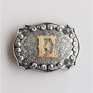 Western Men‘s Zinc alloy Leather Belt Buckle Cowboy Letter E shape Pattern US Local Shipping