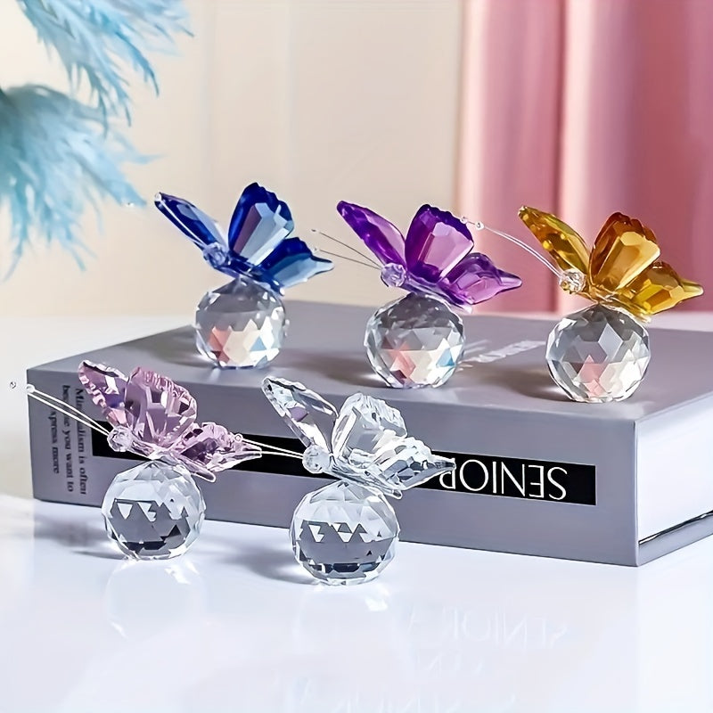 1pc Crystal Flying Butterfly With Crystal Ball Base Figurine Collection Cut Glass Ornament Statue Animal, Perfect Home Decor Statue,Christma