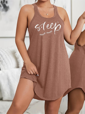 Women's Plus Size Racerback Tank Sleep Dress – Comfortable, Stylish & All-Season Casual Loungewear with Eyelash Print