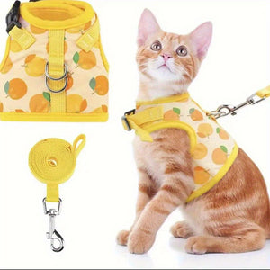 3pcs Set Fruit Printed Small Dog Harness With Leash And Collar Set, Pet Harness For Cat Puppies Walking, Cat Vest Harness Pet Leash And Coll