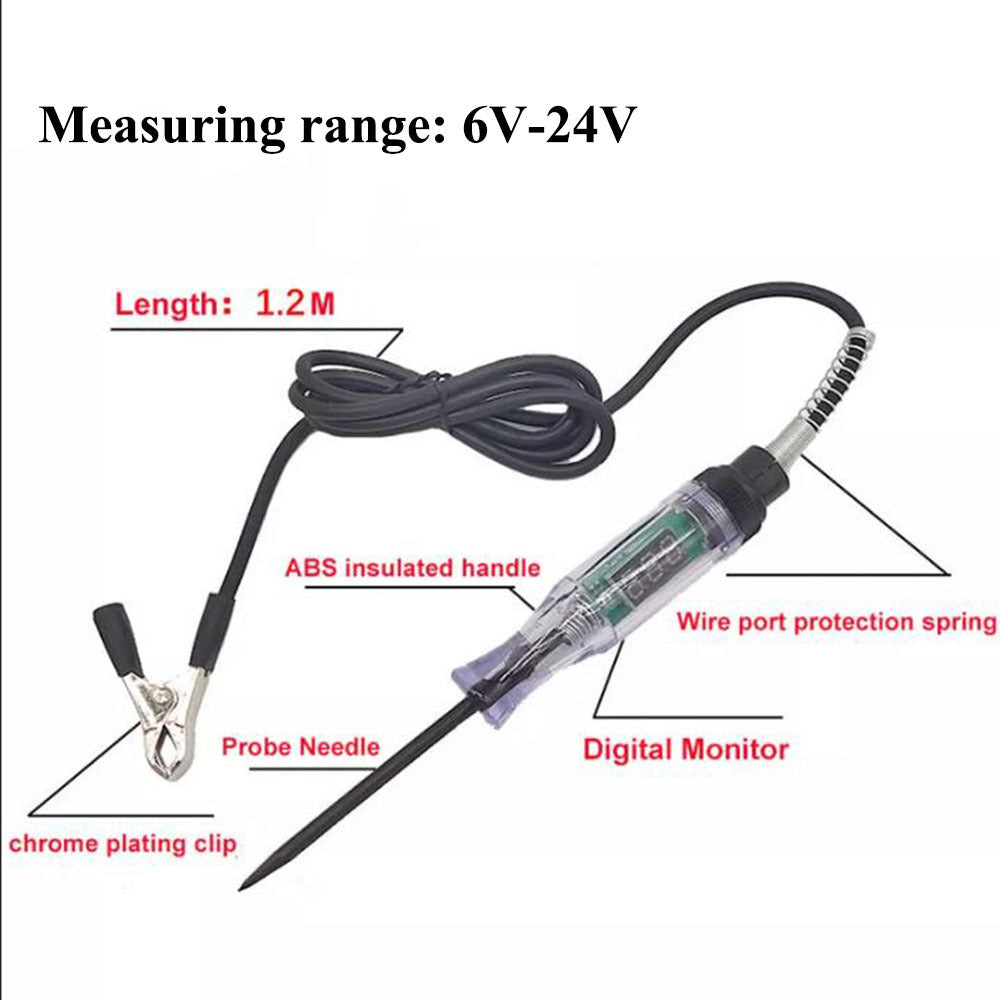 Car Test Pen Circuit Tester, DC Truck Voltage Digital Display Long Probe Pen With Light, Automotive Diagnostic Tools Auto Repair Tool