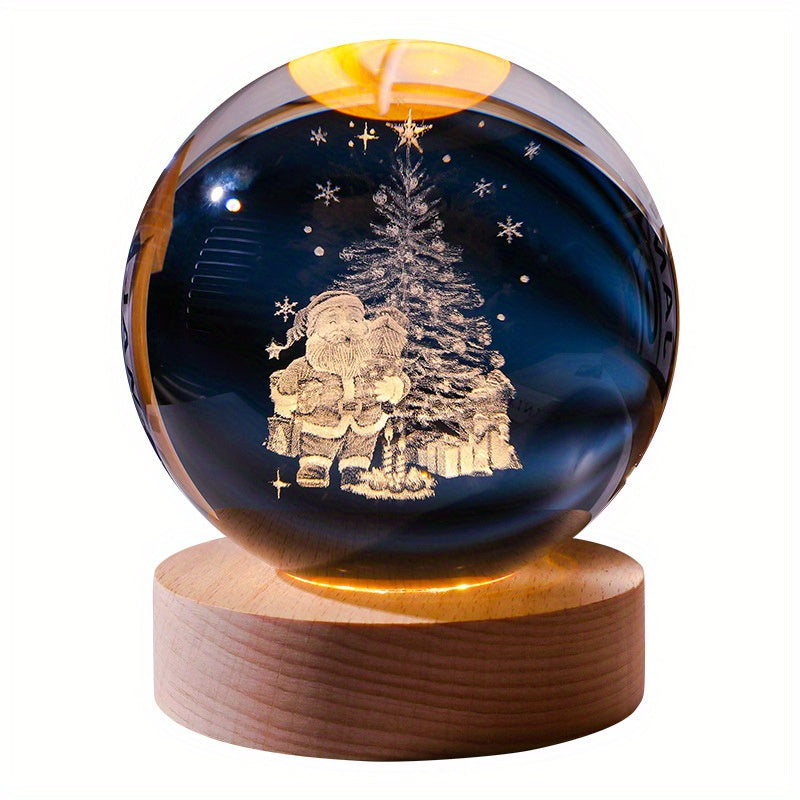 1pc Christmas Crystal Ball, Decoration Props Sparkling 3D Sculpture, Perfect Christmas Gift, Night Light And Table Decoration For Bedroom An