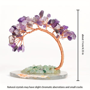 1PC Natural Crystal Lucky Tree, Copper Wire Wrapped Amethyst Gravel, With Agate Sheet Base, Home Decoration Shaking Money Tree For Wealth Pr