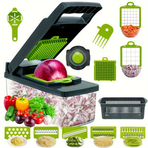 14pcs/set Or 16pcs/Set, Vegetable Chopper, Multifunctional Fruit Slicer, Manual Food Grater, Vegetable Slicer, Cutter With Container, Onion