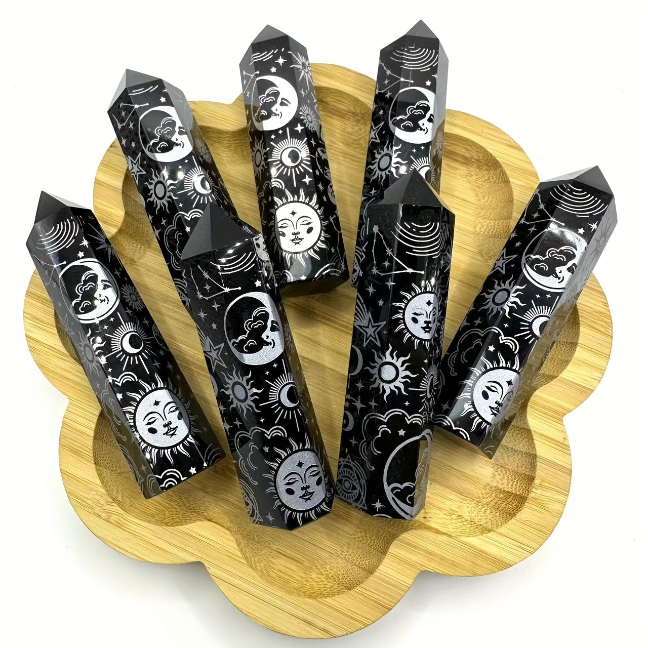 Black Obsidian Seven Main Chakras Symbolic Crystal Tower Healing Crystal The Seven Chakras Wand For Spiritual Use Hexagonal Point Reiki Chakra Gemsone Home Office Decoration