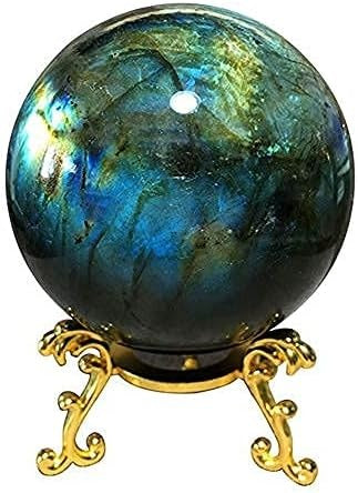 Natural Labradorite Sphere with Stand Rock Quartz Crystal Ball Healing Ornament Specimen