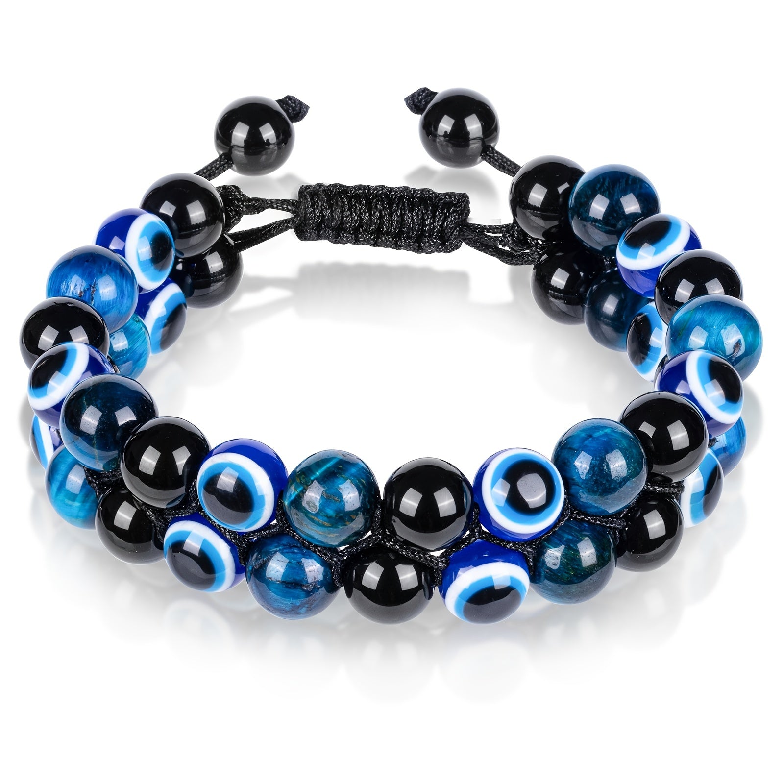 Triple Protection Bracelet 8MM Blue Tiger Eye Evil Eye Black Onyx Stone Bracelet Healing Crystal Natural Stone Beads Bracelet For Men Bring