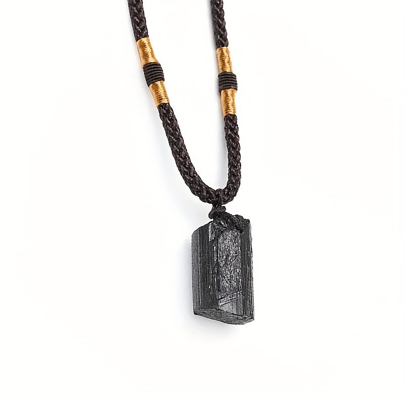 Black Tourmaline Necklace Pillar Pendant Necklace  Black Tourmaline Crystal Jewelry Necklace