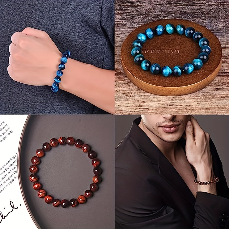 10pcs 8mm Semi Precious Stone Bracelet Round Beaded Bracelet, Crystal Heal Stretch Beaded Bracelets For Men, Bracelet Unisex, For Men And Wo