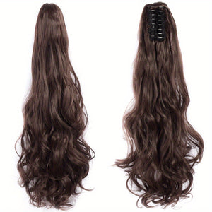 Long Wavy Ponytail Extensions - 22 Inch Claw Clip In Synthetic Hair Piece for Women and Girls - Add Volume and Style to Your Hair Hair Acces