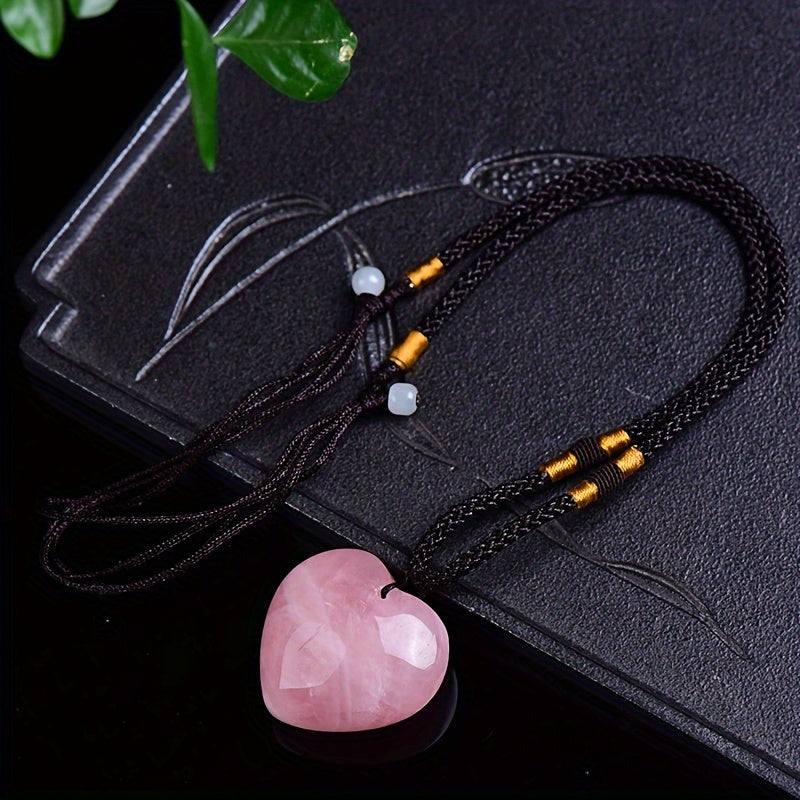 1pc Rock Crystal Peach Heart Decor Pendant Necklace For Men