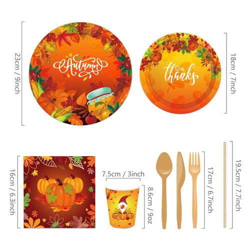 Autumn Thanksgiving Maple Leaf Paper Plates Party Supplie Napkins 68PCS Set US Local Shipping