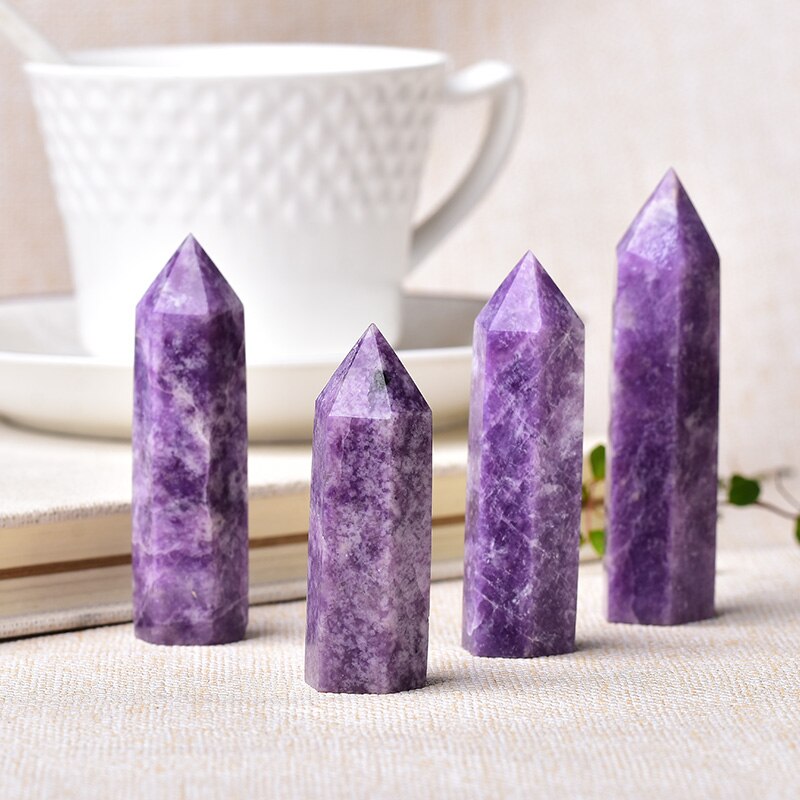 1pc Natural Crystal Point Lapidolite Healing Obelisk Purple Quartz Tower Ornament for Home Decor Reiki Energy Stone Pyramid gift