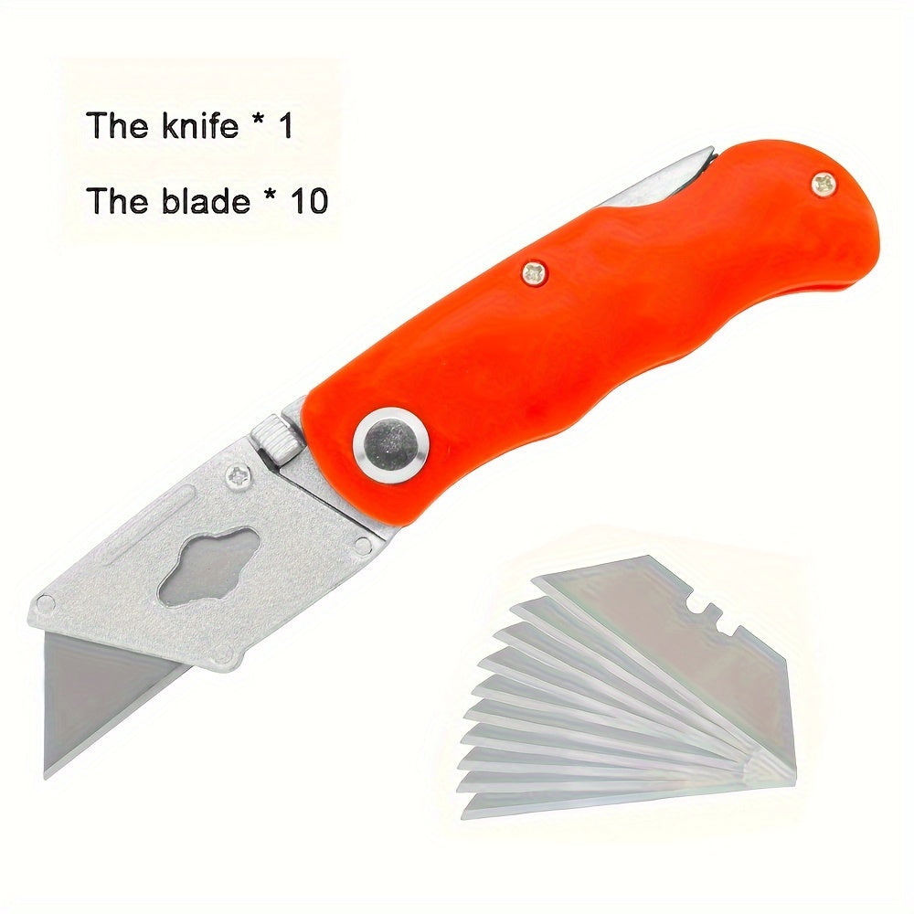 1/2/3pcs Multifunction Folding Knife, Portable Pocket Knife, Electrician Utility Knife With 10pcs Blades Paper Cutter DIY Hand Tools, Stainl