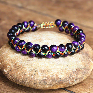 New Trendy Simple 6MM Colorful Tiger Eye Stone Beaded Adjustable Bracelet For Men, Holiday Gift For Boyfriends / Girlfriends