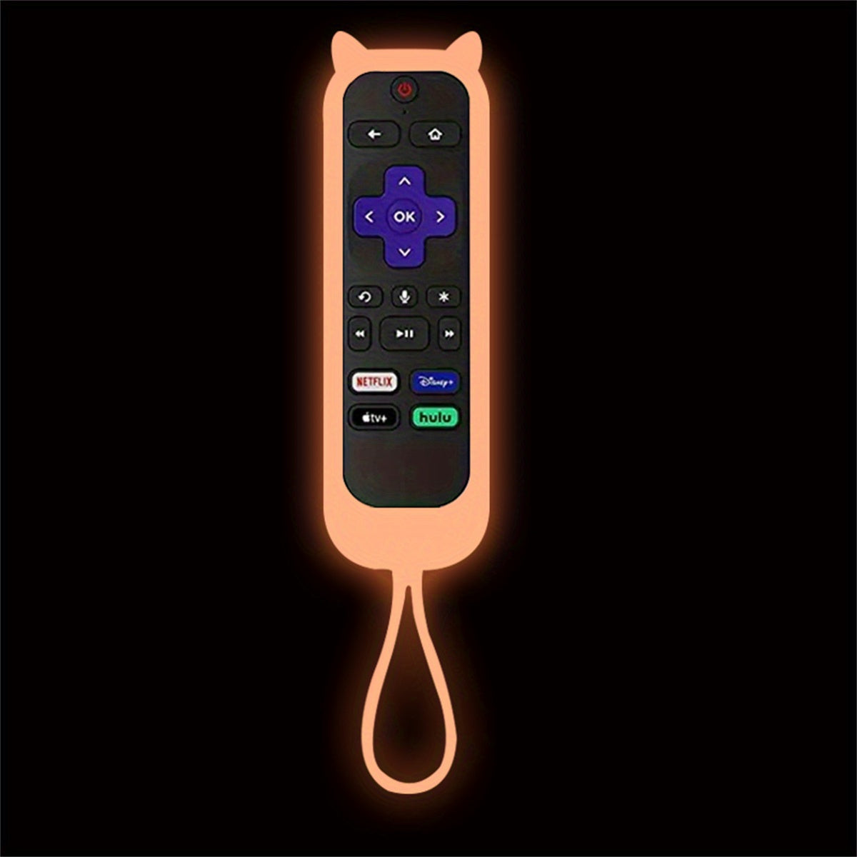 Glow In The Dark Cute Cat's Ears Shaped Silicone Universal Remote Control Cover With Lanyard Suitable For TCL For Hisense For Roku TV Remote