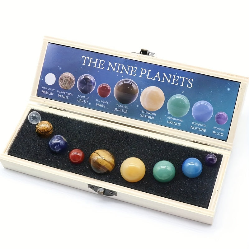 Solar System Planet Balls - Set of 9 Natural Crystal Gemstone Ornaments for Desk & Home Decor, Ideal Gift for Astronomy Lovers