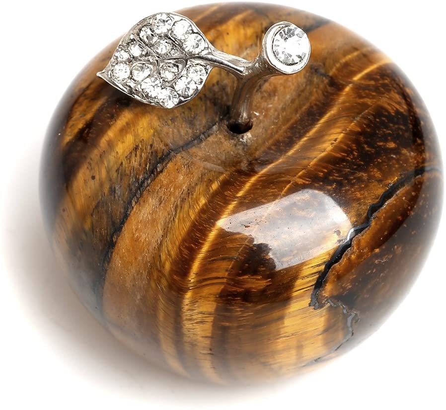 1.8Inches Natural Tiger Eye Quartz Crystal Apple Figurine Statue Paperweight Craft Decoration