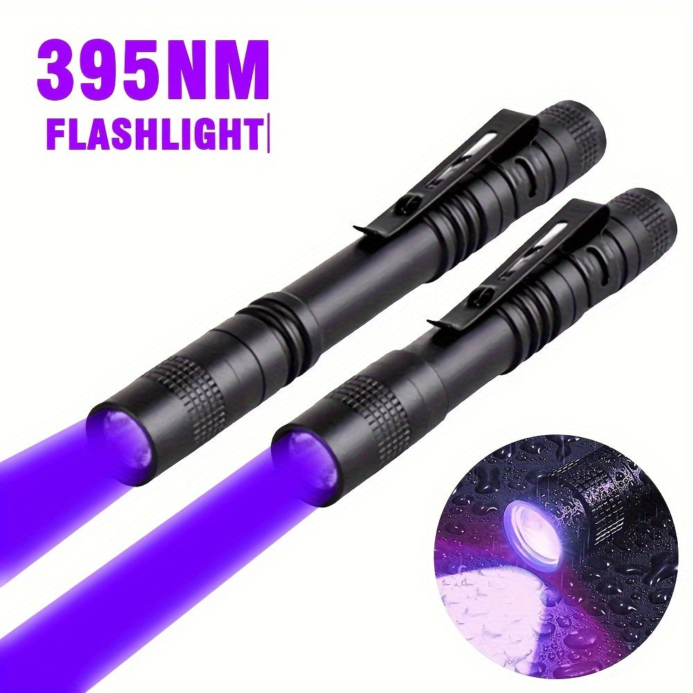 1/2pcs 395nm UV Black Light Flashlight, Small Portable Pocket Pen Lightsfor Leak, Pet Urine, Hotel Inspection, Dry Stain And Dye Detector Ul