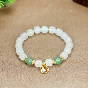 Trendy Classic Natural Jade Barrel Bead Bracelet For Men, Holiday Birthday Gift For Boyfriends / Girlfriends