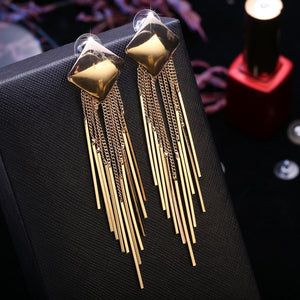 Fashionable Jewelry Exaggerated Geometric Square Long Tassel Stud Earrings