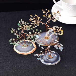 Natural Crystal Tree Amethyst Rose Quartz Aquamarine Lucky Tree Decoration Agate Slices Stone Mineral Ornaments Office decor