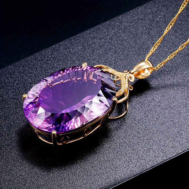 Luxury Amethyst Pendant Necklace Hollow Crown Alloy Pendant For Party Banquet Gift Ornaments