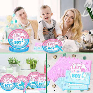 Gender Reveal Tableware Plates Baby Shower Boy or Girl Party Supplies 64PCS Set US Local Shipping