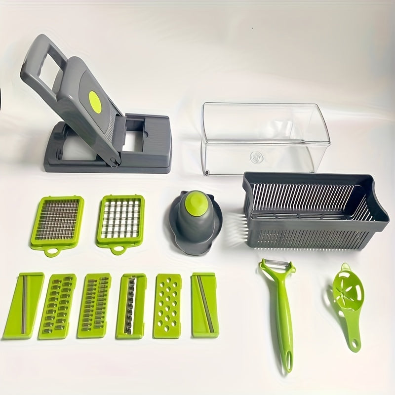 1 Set, 15in1 Vegetable Chopper, Multifunctional Fruit Slicer, Manual Food Grater, Vegetable Slicer, Cutter With Container, Onion Mincer Chop