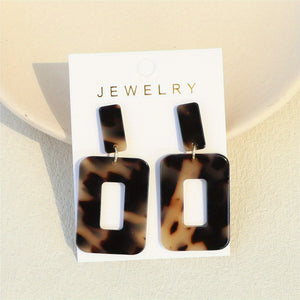 Hollow Rectangle Shape Amber Pattern Design Dangle Earrings Retro Minimalist Style Acrylic Jewelry Trendy Female Gift