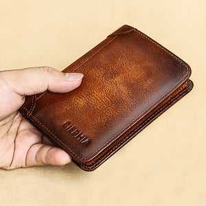 1pc Genuine Leather Rfid Blocking Wallets For Men, Retro Thin Short Multi-functional ID Credit Card Holder, Gifts To Men On Valentine's Day