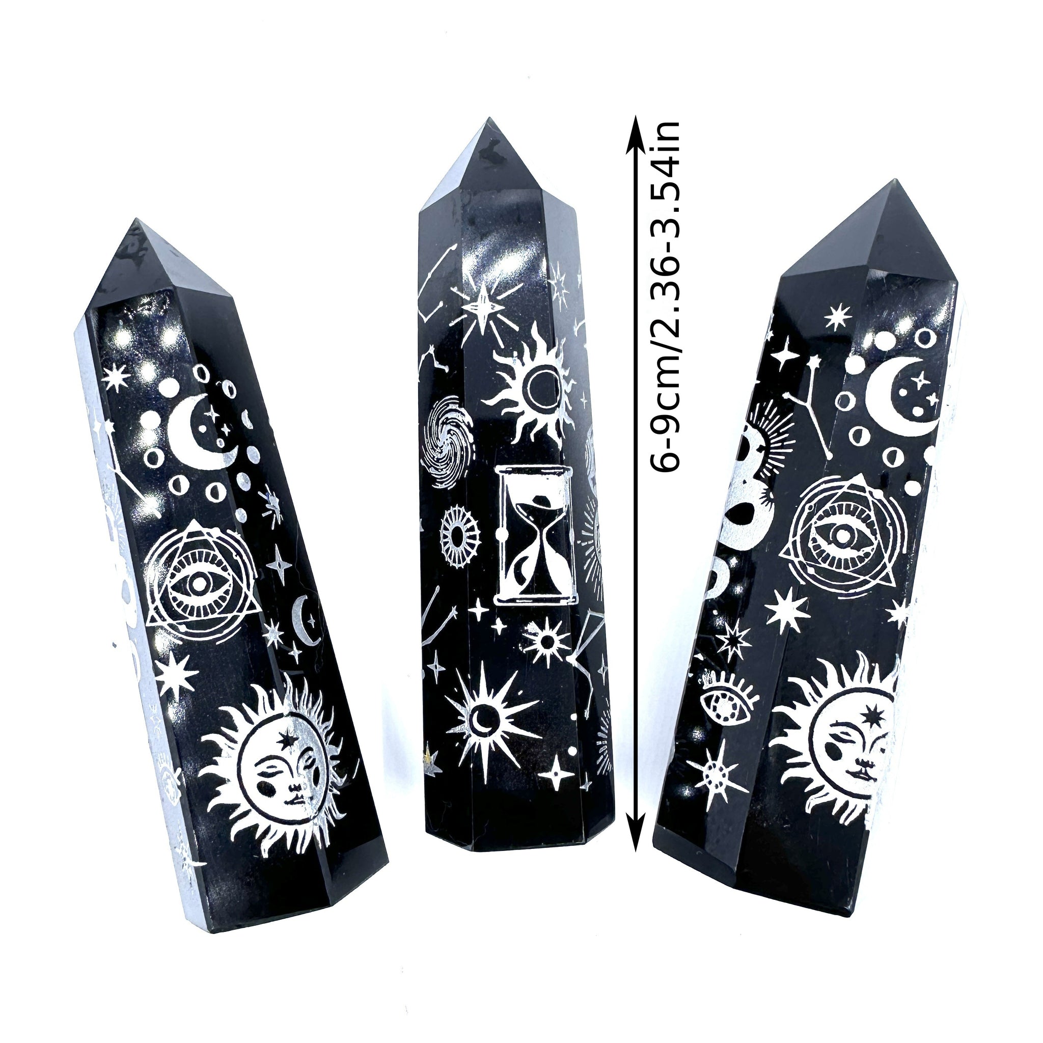 Black Obsidian Seven Main Chakras Symbolic Crystal Tower Healing Crystal The Seven Chakras Wand For Spiritual Use Hexagonal Point Reiki Chakra Gemsone Home Office Decoration