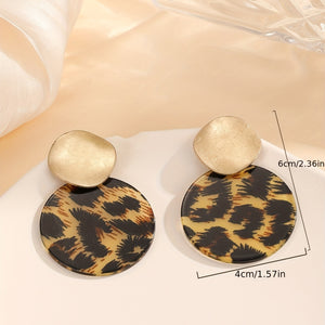 Bohemian Ethnic Style Leopard Print Round Disc Drop Earrings Geometric Disc Simple Ladies Ear Jewelry