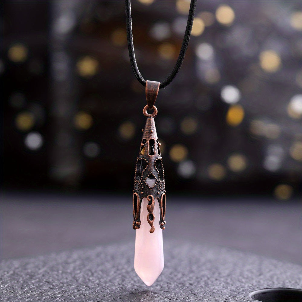 Enhance Your Style With Natural Crystal Stone Necklace Gem Pendant - Energy Therapy And Divination Pendant For Women And Girls (Bronze)